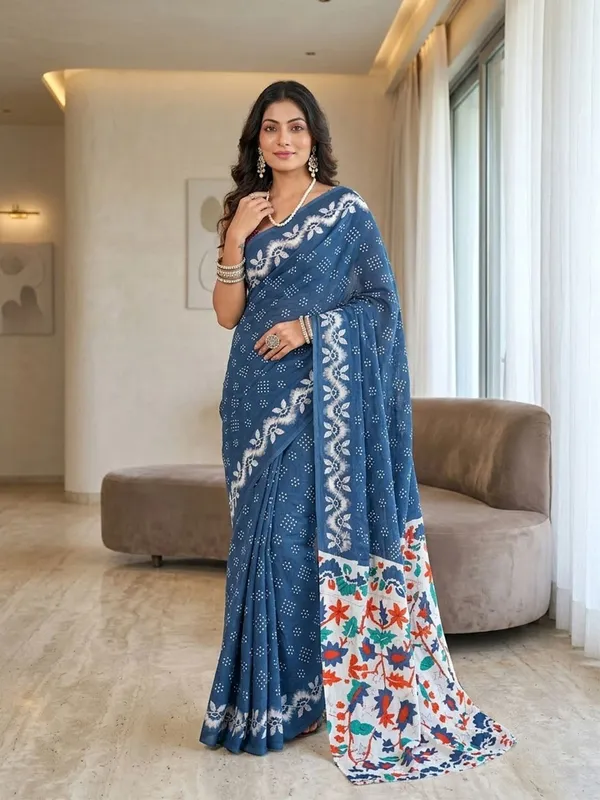 Leelavati_Printed_Ikkat_Pure_Cotton_Saree_Blue