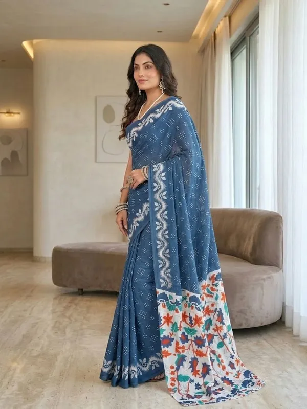 Leelavati_Printed_Ikkat_Pure_Cotton_Saree_Blue
