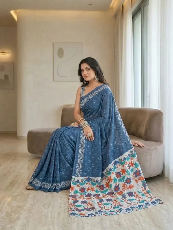 Leelavati_Printed_Ikkat_Pure_Cotton_Saree_Blue