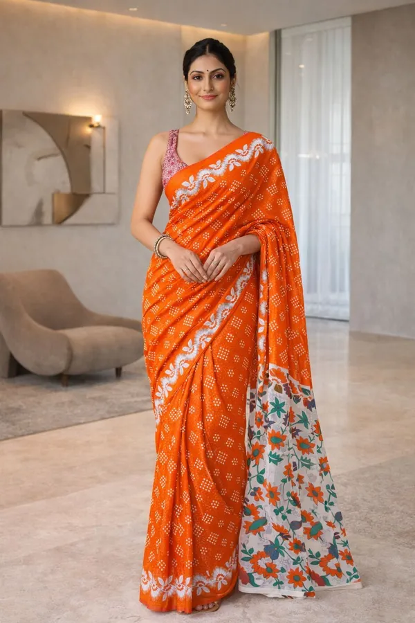 Leelavati_Printed_Ikkat_Pure_Cotton_Saree_Orange