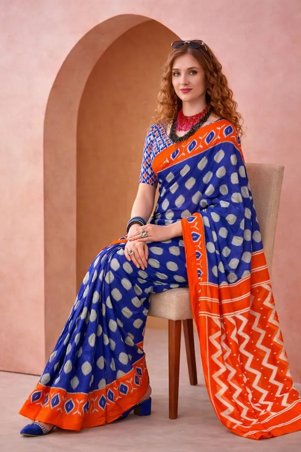 Leelavati_Blocked_Printed_Ikkat_Pure_Cotton_Saree_Blue
