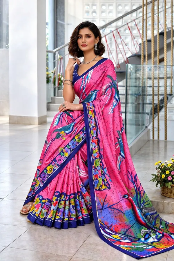 Leelavati_Blocked_Printed_Ikkat_Pure_Cotton_Saree_Pink