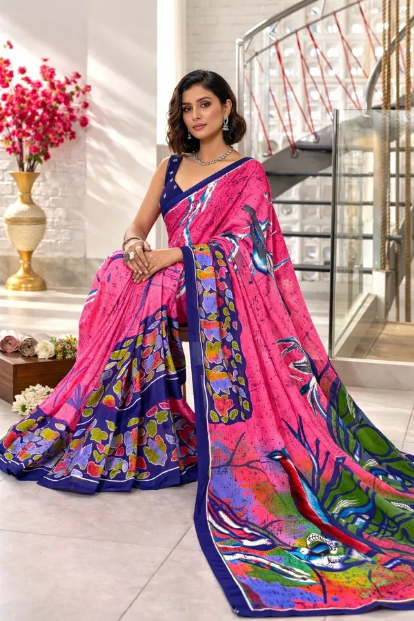 Leelavati_Blocked_Printed_Ikkat_Pure_Cotton_Saree_Pink
