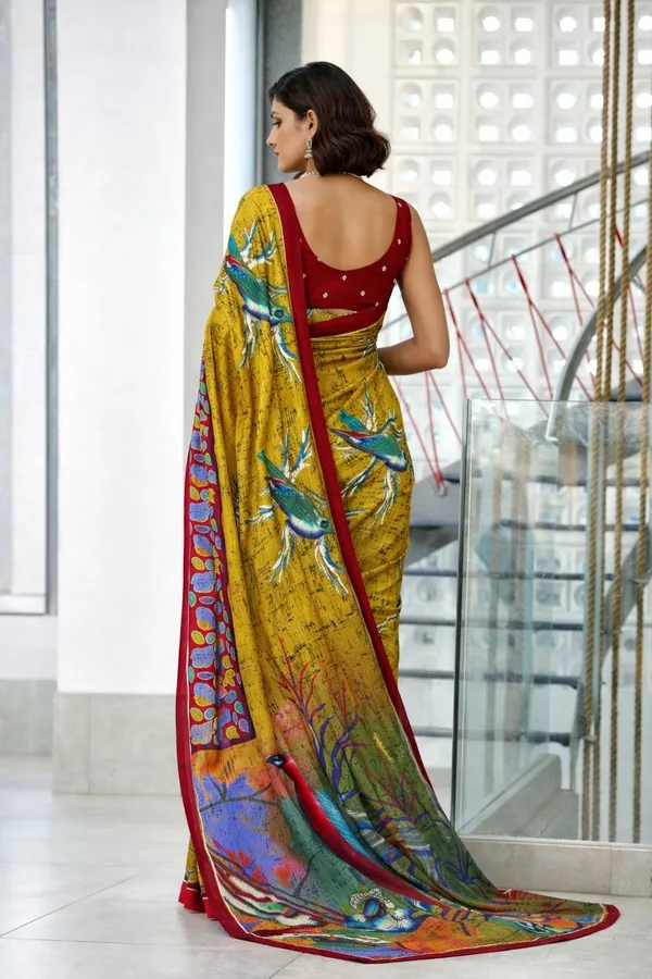 Leelavati_Blocked_Printed_Ikkat_Pure_Cotton_Saree_Green