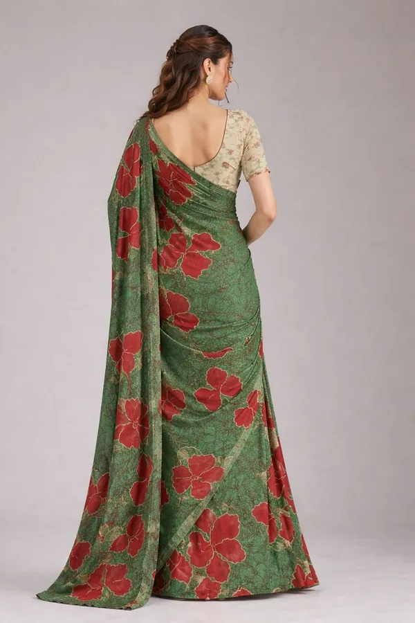 Leelavati_Blocked_Printed_Ikkat_Pure_Cotton_Saree_Green