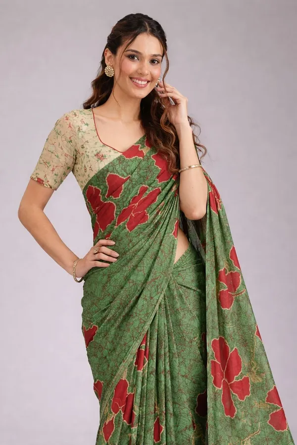 Leelavati_Blocked_Printed_Ikkat_Pure_Cotton_Saree_Green