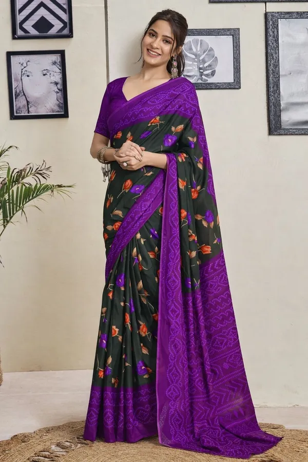 Leelavati_Printed_Floral_Print_Geometric_Print_Blocked_Printed_Ikkat_Pure_Cotton_Saree_Green
