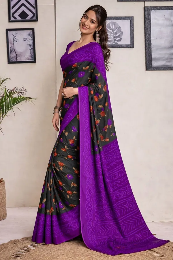 Leelavati_Printed_Floral_Print_Geometric_Print_Blocked_Printed_Ikkat_Pure_Cotton_Saree_Green