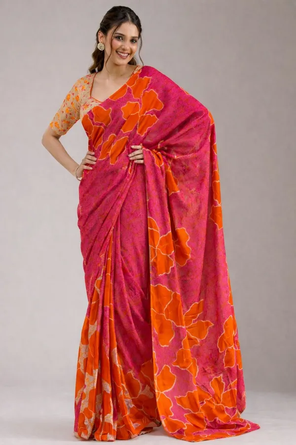 Leelavati_Blocked_Printed_Ikkat_Pure_Cotton_Saree_Orange