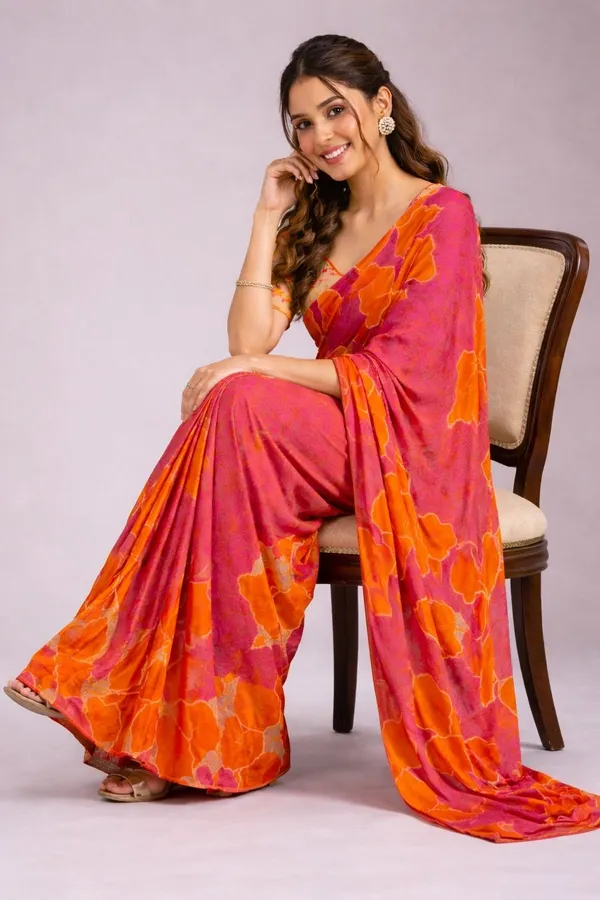 Leelavati_Blocked_Printed_Ikkat_Pure_Cotton_Saree_Orange