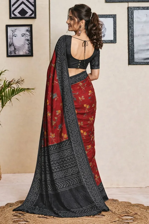Leelavati_Printed_Floral_Print_Geometric_Print_Blocked_Printed_Ikkat_Pure_Cotton_Saree_Red