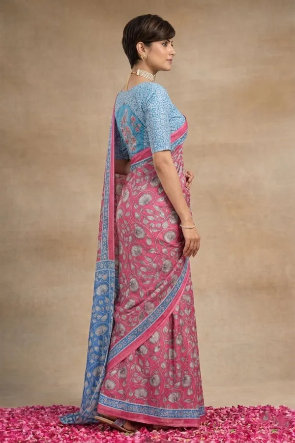 Leelavati_Blocked_Printed_Ikkat_Pure_Cotton_Saree_Pink