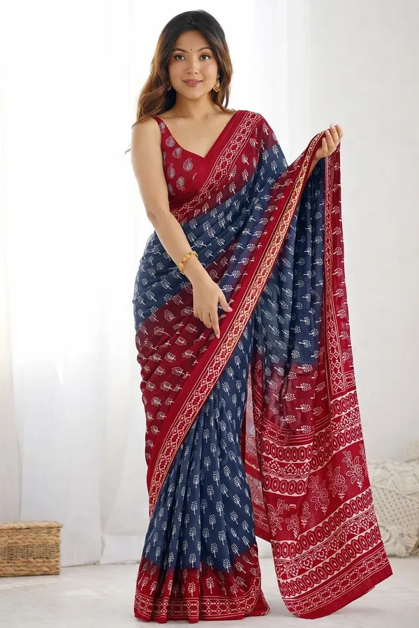 Leelavati_Printed_Floral_Print_Geometric_Print_Blocked_Printed_Ikkat_Pure_Cotton_Saree_Grey