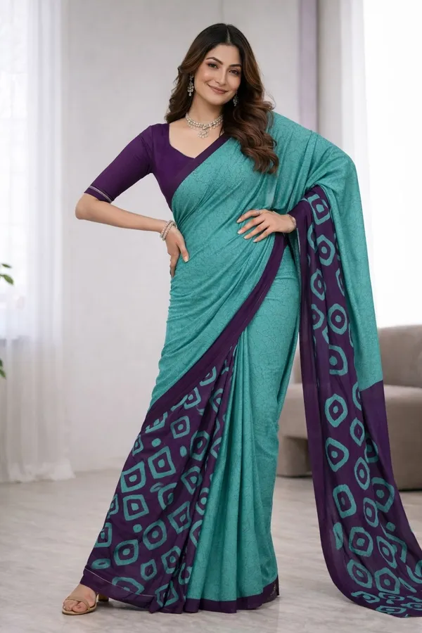 Leelavati_Printed_Floral_Print_Geometric_Print_Blocked_Printed_Ikkat_Pure_Cotton_Saree_Blue