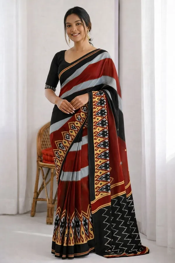 Leelavati_Printed_Ikkat_Pure_Cotton_Saree_Black