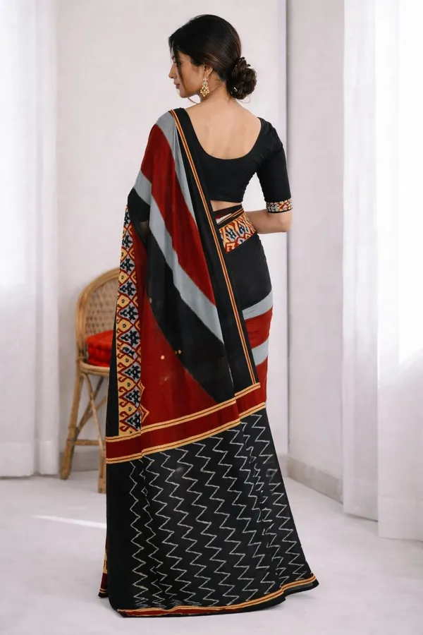 Leelavati_Printed_Ikkat_Pure_Cotton_Saree_Black