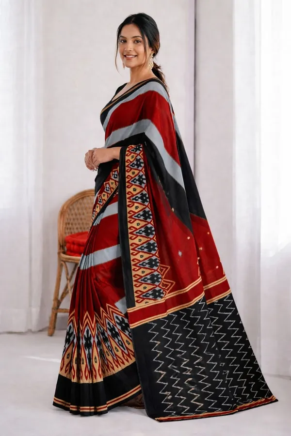Leelavati_Printed_Ikkat_Pure_Cotton_Saree_Black