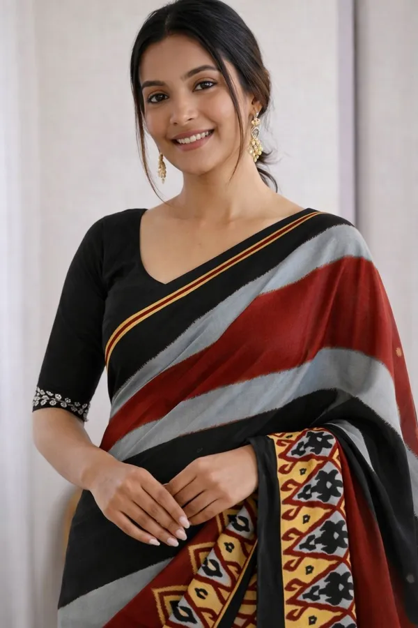 Leelavati_Printed_Ikkat_Pure_Cotton_Saree_Black