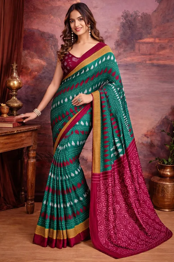 Leelavati_Printed_Floral_Print_Geometric_Print_Blocked_Printed_Ikkat_Pure_Cotton_Saree_Light_Blue
