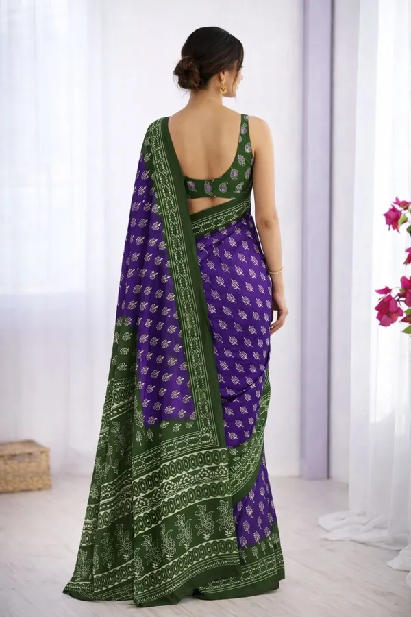 Leelavati_Printed_Floral_Print_Geometric_Print_Blocked_Printed_Ikkat_Pure_Cotton_Saree_Purple