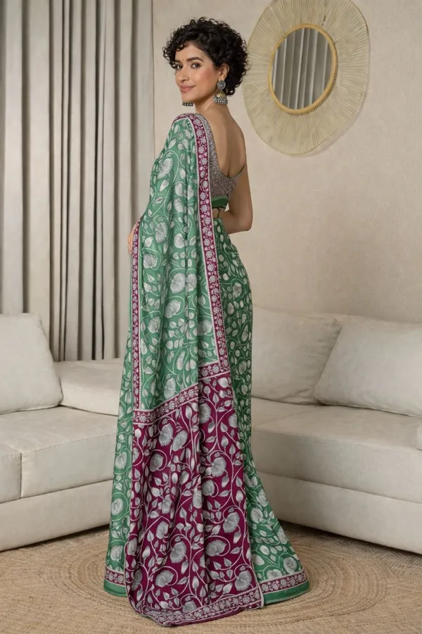 Leelavati_Blocked_Printed_Ikkat_Pure_Cotton_Saree_Green