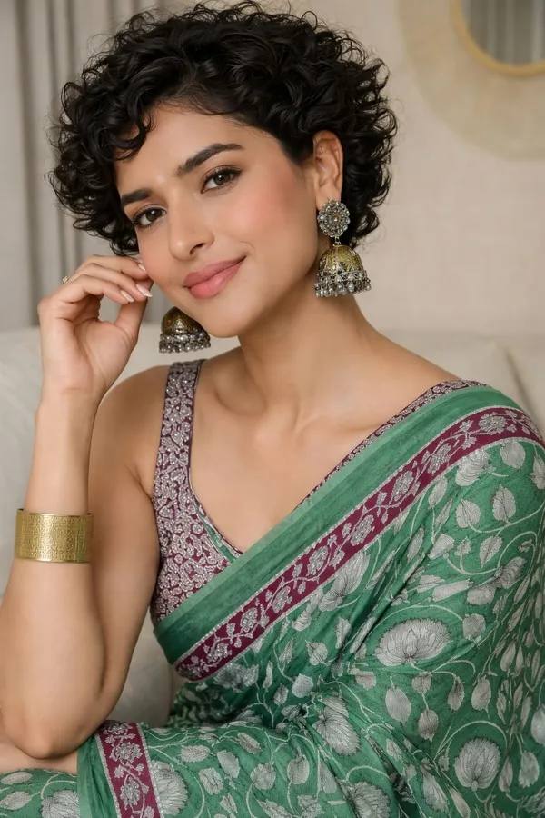 Leelavati_Blocked_Printed_Ikkat_Pure_Cotton_Saree_Green