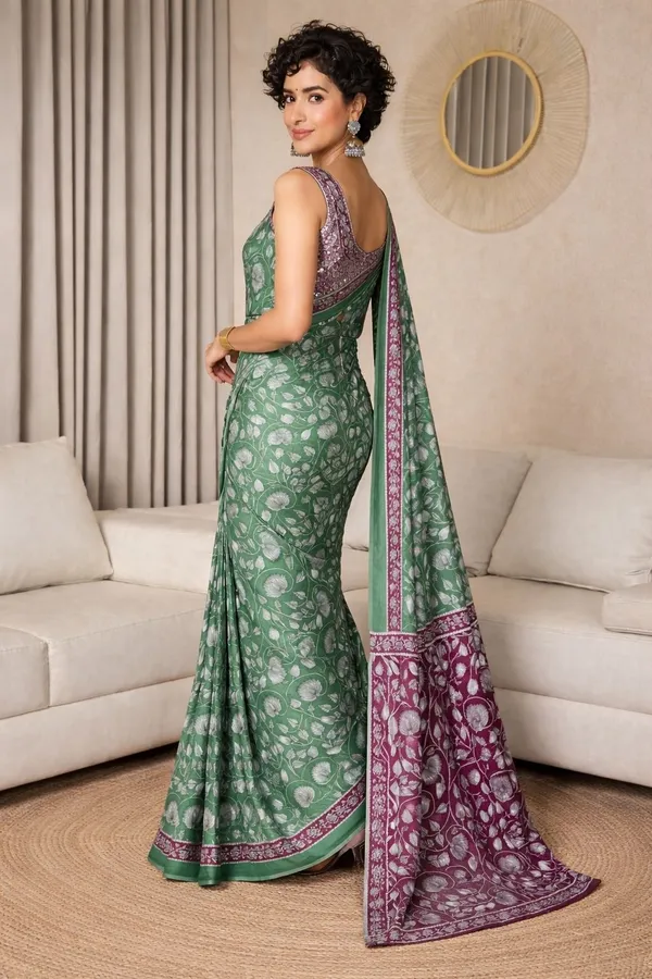 Leelavati_Blocked_Printed_Ikkat_Pure_Cotton_Saree_Green