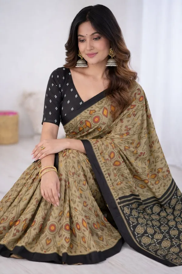 Leelavati_Printed_Ikkat_Pure_Cotton_Saree_Beige
