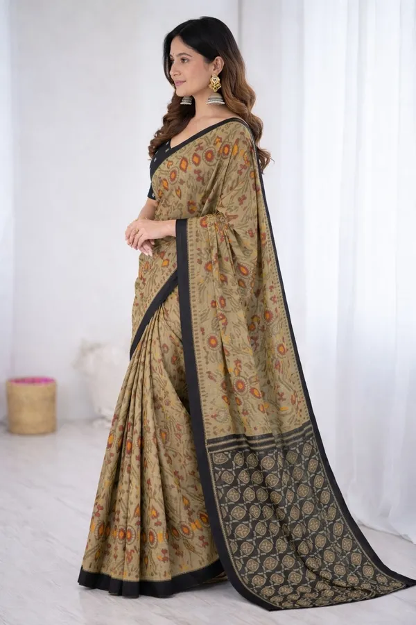 Leelavati_Printed_Ikkat_Pure_Cotton_Saree_Beige