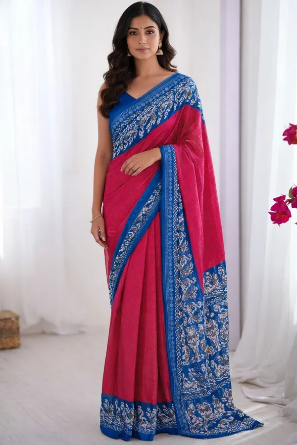 Leelavati_Floral_Print_Ikkat_Pure_Cotton_Saree_Pink