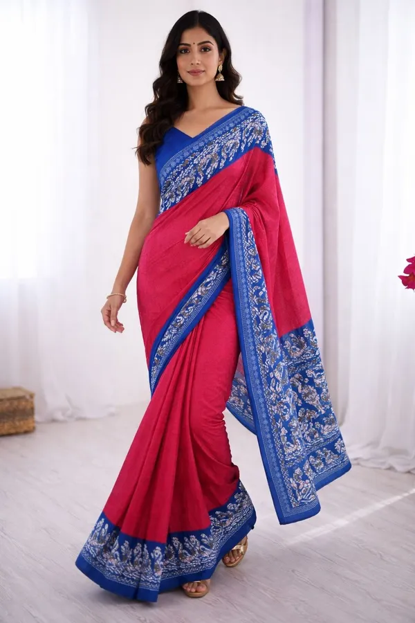 Leelavati_Floral_Print_Ikkat_Pure_Cotton_Saree_Pink