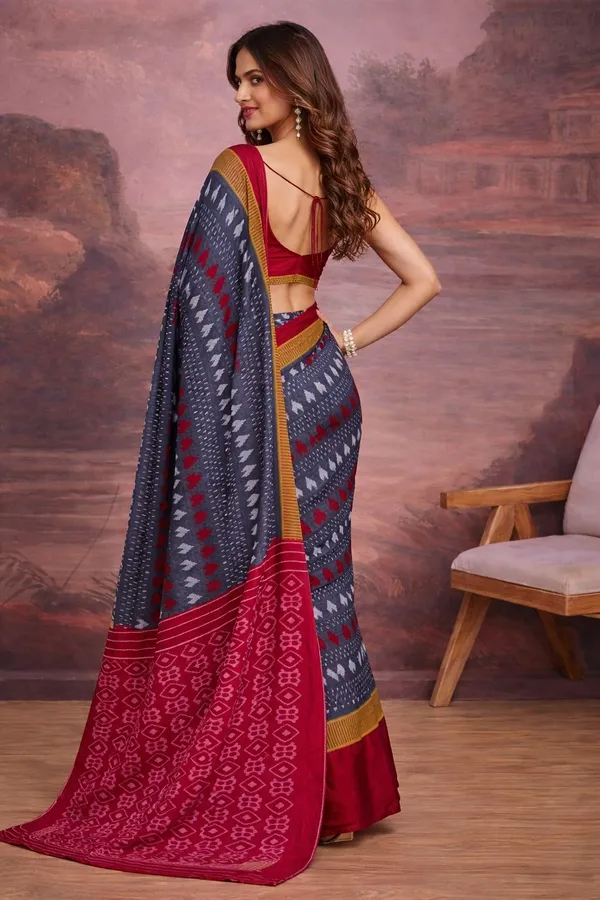Leelavati_Printed_Floral_Print_Geometric_Print_Blocked_Printed_Ikkat_Pure_Cotton_Saree_Grey