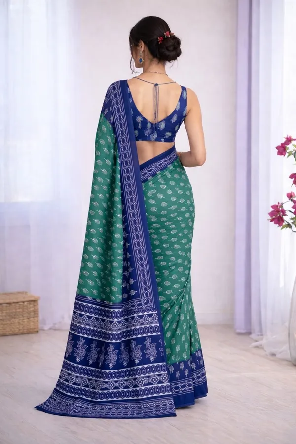 Leelavati_Printed_Floral_Print_Geometric_Print_Blocked_Printed_Ikkat_Pure_Cotton_Saree_Light_Green
