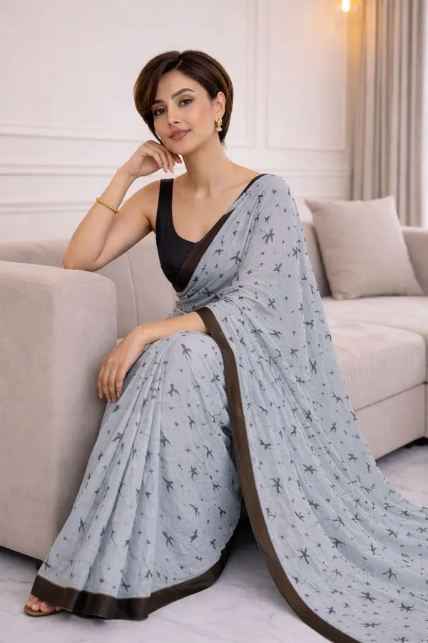 Leelavati_Printed_Floral_Print_Geometric_Print_Blocked_Printed_Ikkat_Pure_Cotton_Saree_Grey