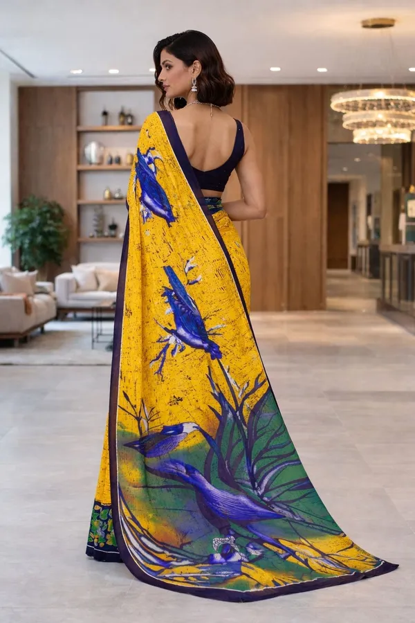 Leelavati_Blocked_Printed_Ikkat_Pure_Cotton_Saree_Yellow
