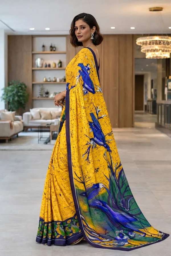 Leelavati_Blocked_Printed_Ikkat_Pure_Cotton_Saree_Yellow