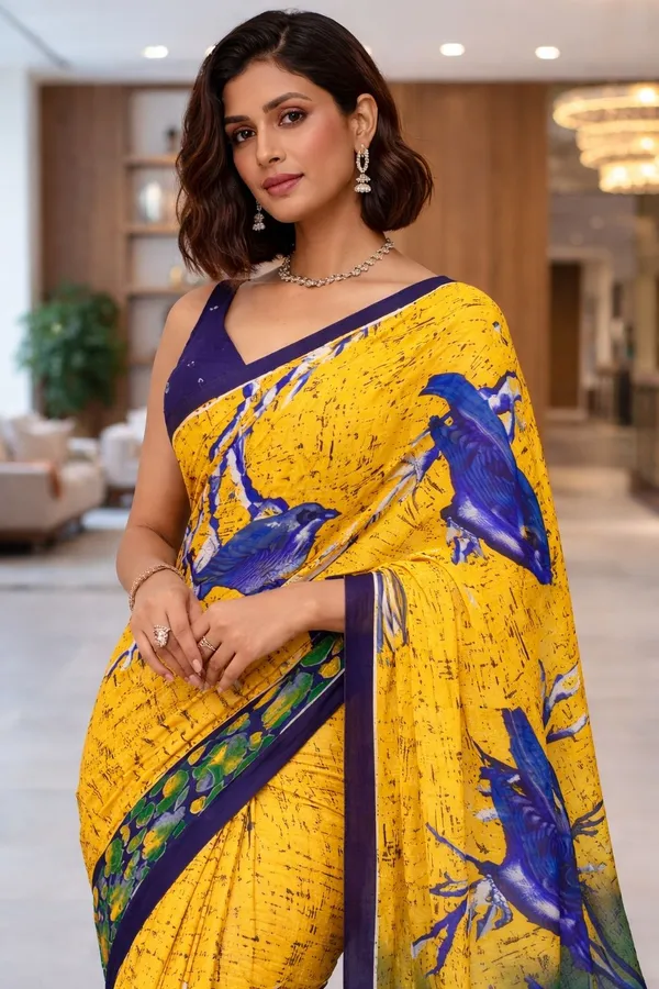 Leelavati_Blocked_Printed_Ikkat_Pure_Cotton_Saree_Yellow