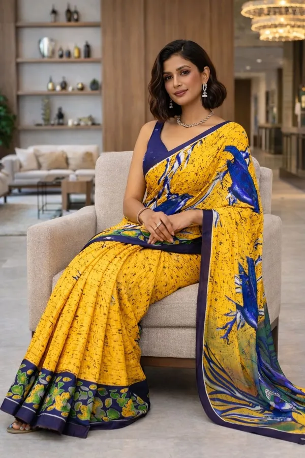 Leelavati_Blocked_Printed_Ikkat_Pure_Cotton_Saree_Yellow