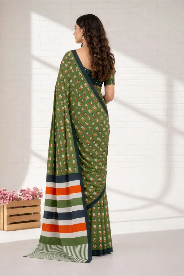 Leelavati_Printed_Ikkat_Pure_Cotton_Saree_Green