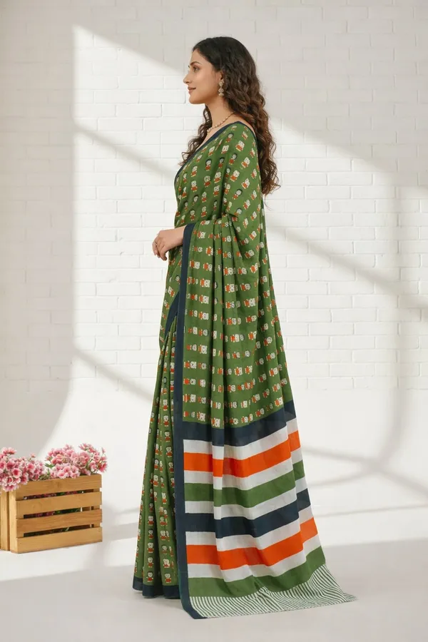 Leelavati_Printed_Ikkat_Pure_Cotton_Saree_Green