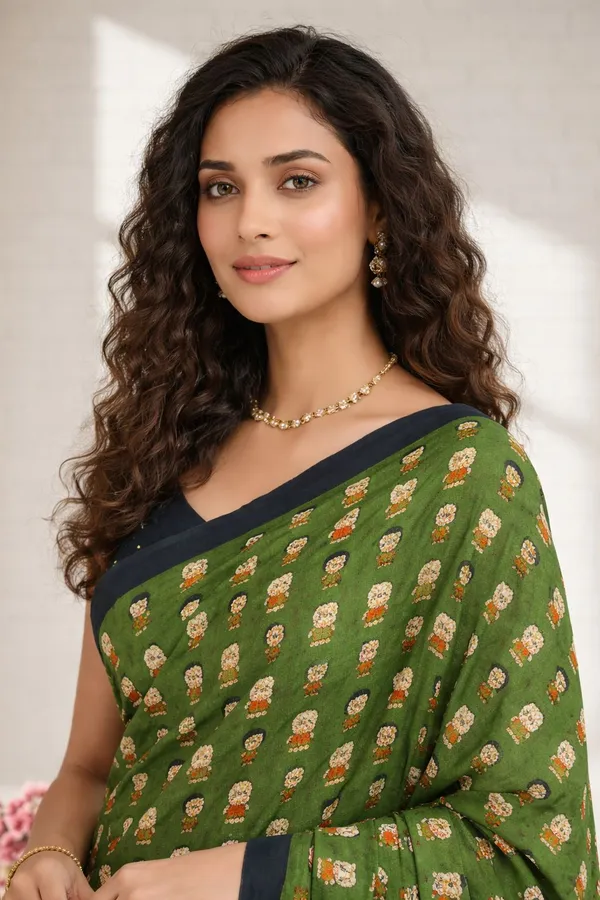 Leelavati_Printed_Ikkat_Pure_Cotton_Saree_Green
