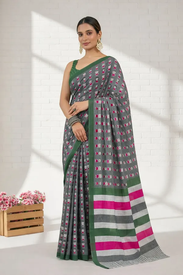 Leelavati_Printed_Ikkat_Pure_Cotton_Saree_Grey
