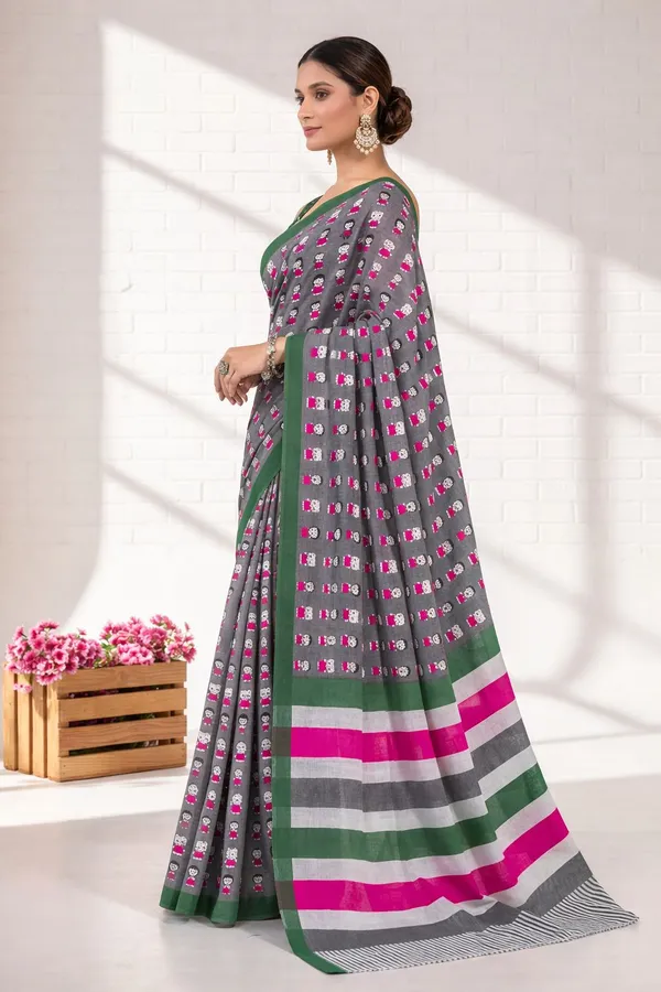 Leelavati_Printed_Ikkat_Pure_Cotton_Saree_Grey