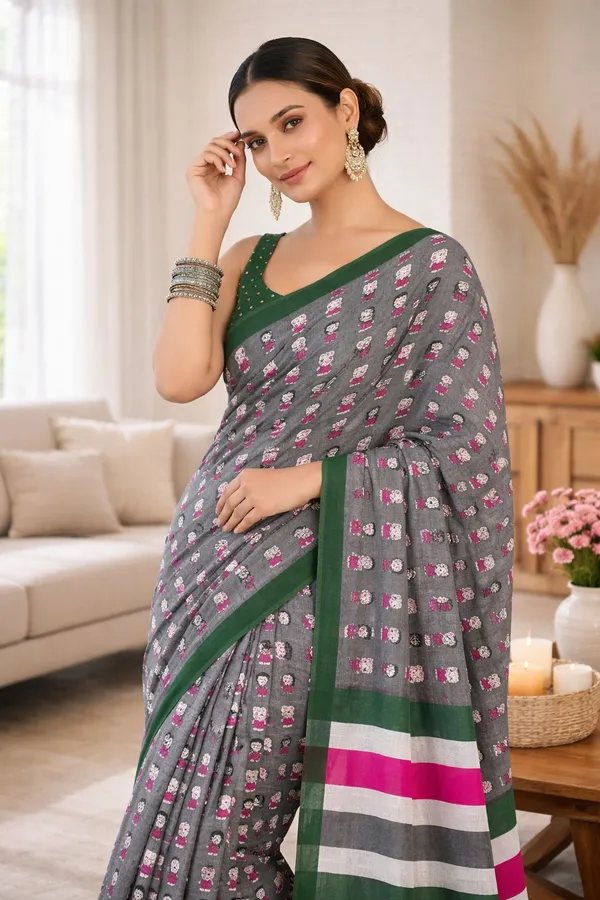 Leelavati_Printed_Ikkat_Pure_Cotton_Saree_Grey