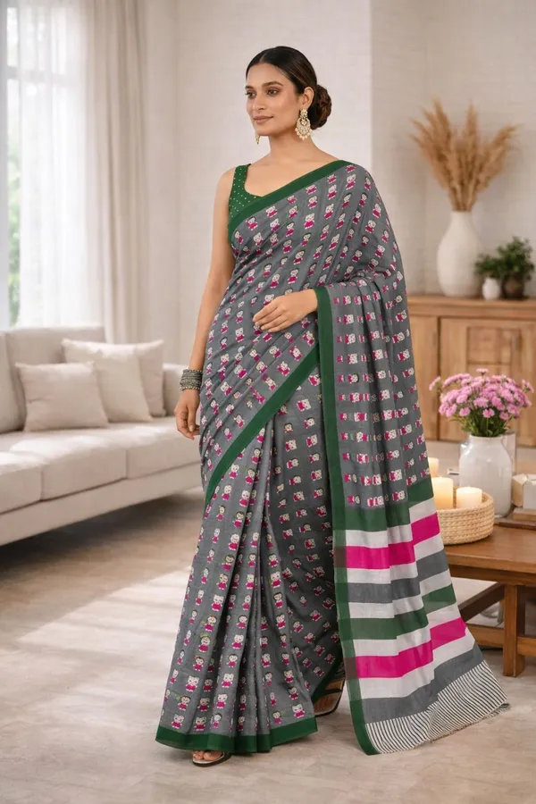 Leelavati_Printed_Ikkat_Pure_Cotton_Saree_Grey