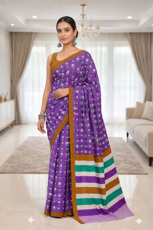 Leelavati_Printed_Ikkat_Pure_Cotton_Saree_Purple