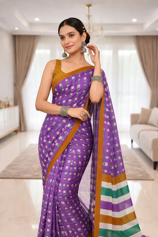 Leelavati_Printed_Ikkat_Pure_Cotton_Saree_Purple