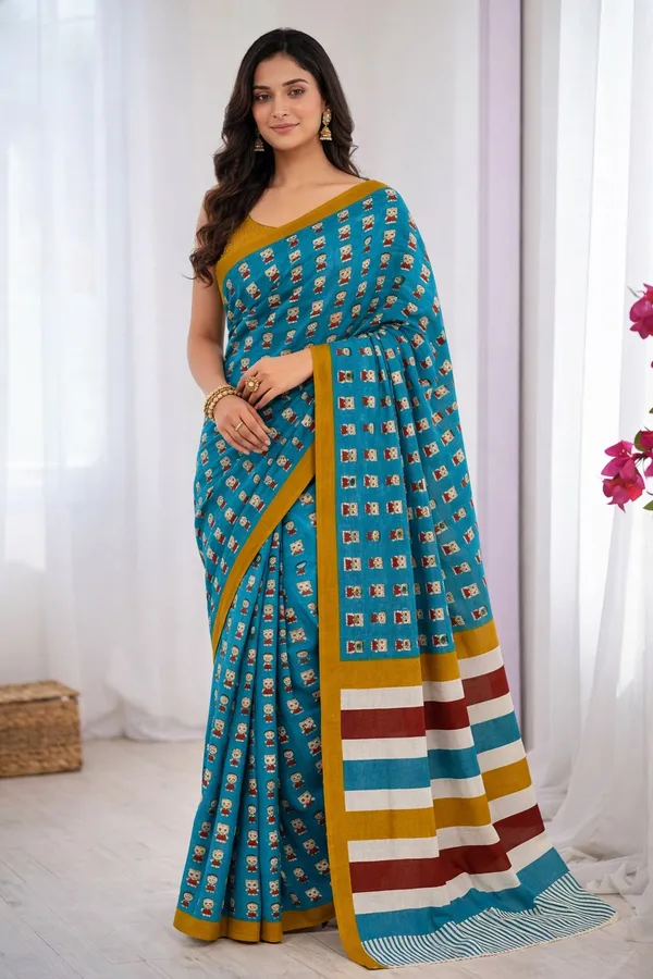 Leelavati_Printed_Ikkat_Pure_Cotton_Saree_Light_Blue