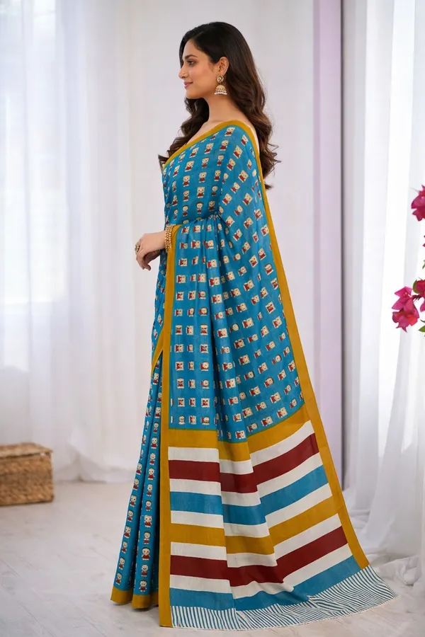 Leelavati_Printed_Ikkat_Pure_Cotton_Saree_Light_Blue