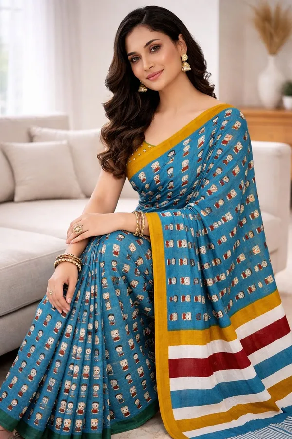 Leelavati_Printed_Ikkat_Pure_Cotton_Saree_Light_Blue